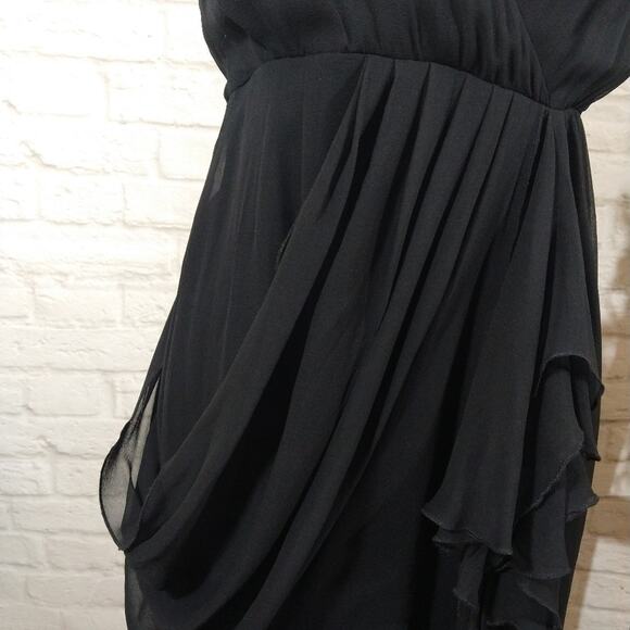 AM Alice + Olivia Designer Black Plunge Neck Silk Wrap Drape Mini Dress NWT S - Picture 8 of 12